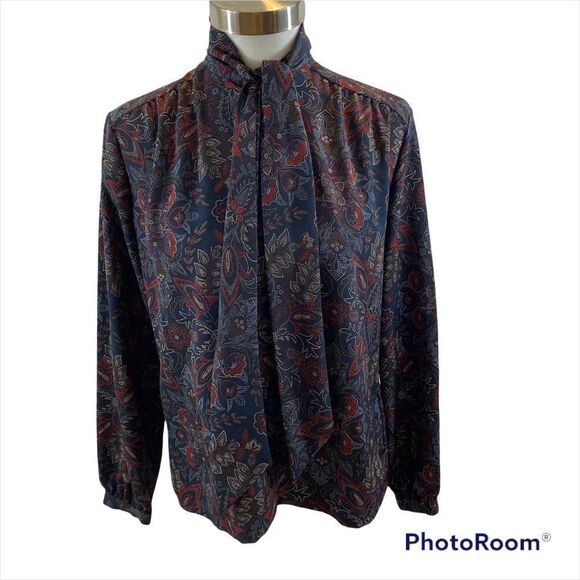 Vintage Country Sophisticates‎ by Pendleton Blouse with attached Scarf Size 12 - Picture 2 of 12